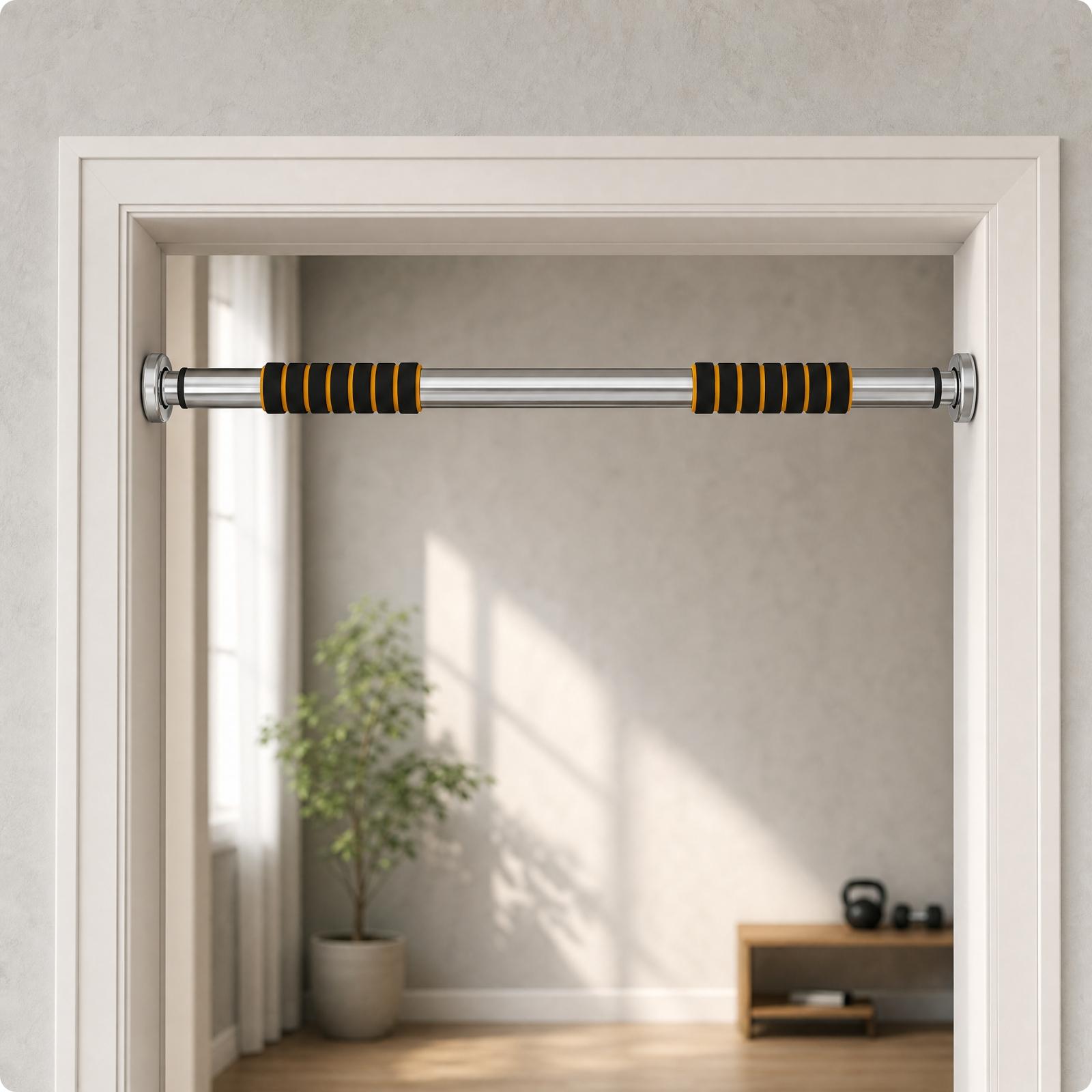 Chin Up Doorframe - บาร์ดึงข้อแบบพกพาติดตั้งกับกรอบประตู บาร์ดึงข้อเหล็กสำหรับออกกำลังกายที่บ้าน ปรับความกว้างได้ ไม่ต้องใช้สกรู อุปกรณ์ฝึกซ้อมด้วยน้ำหนักตัว