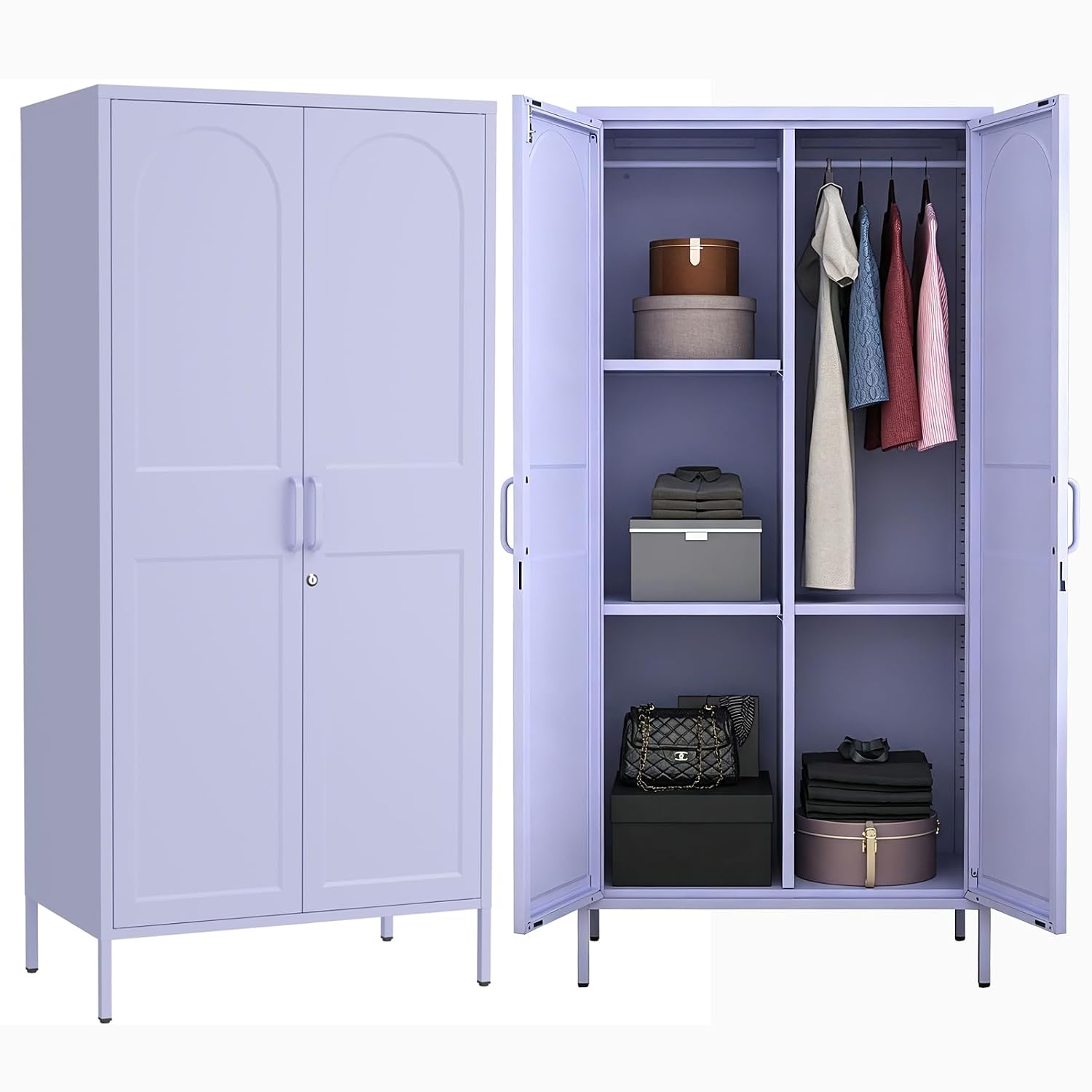 Home Gym Minimalist - ตู้เสื้อผ้าโลหะแบบล็อคได้ ขนาด 67 นิ้ว ตู้เหล็กพร้อมราวแขวนและชั้นวางปรับระดับได้ 2