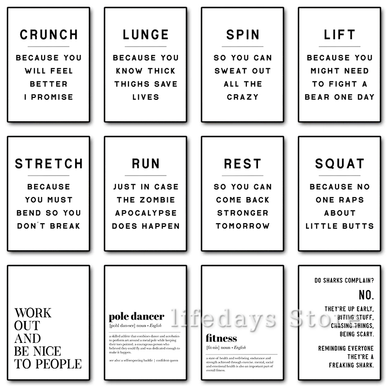 Home Gym Minimalist - ฟิตเนสออกกําลังกายคําคมตลกโปสเตอร์พิมพ์ภาพวาดผ้าใบสร้างแรงบันดาลใจ Minimalist Wall Art รูปภาพสําหรับ GYM