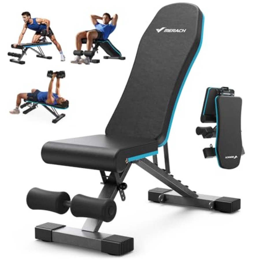 Home Gym Weight Bench - ม้านั่งยกน้ำหนักแบบพับได้สำหรับยิมที่บ้าน รองรับน้ำหนักได้ 990 ปอนด์ ปรับระดับความเอียงได้ ผลิตจากเหล็กสีดำ