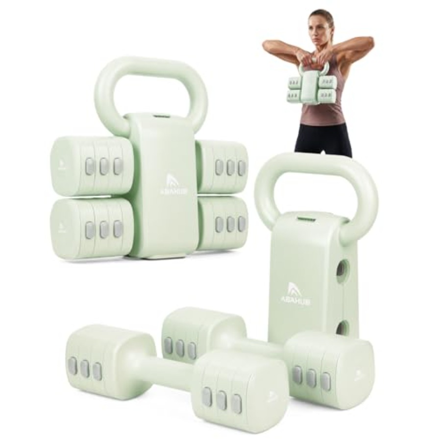Home Gym Kettlebells - ชุดดัมเบลสำหรับยิมที่บ้าน: ชุดน้ำหนักปรับได้ 4-in-1 พร้อมตัวแปลงด้ามจับแบบ Kettlebell โครงสร้างเหล็ก