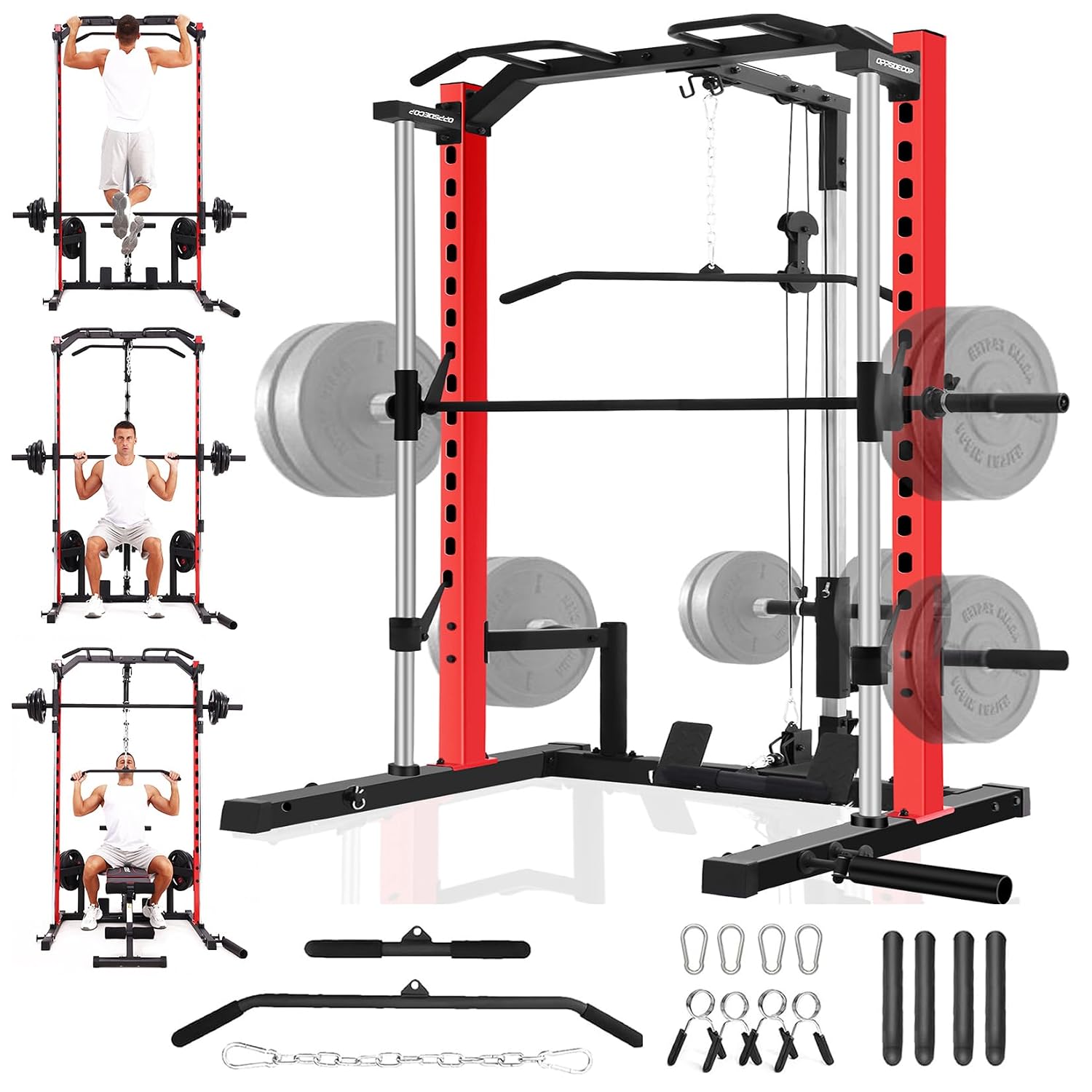 Home Gym One Machine - เครื่องออกกำลังกายแบบออลอินวันพร้อมราวดึงข้อศอก, ราวดึงข้อศอก, ที่เก็บบาร์เบลและแผ่นน้ำหนักสำหรับยิมที่บ้าน, ปรับแต่งได้