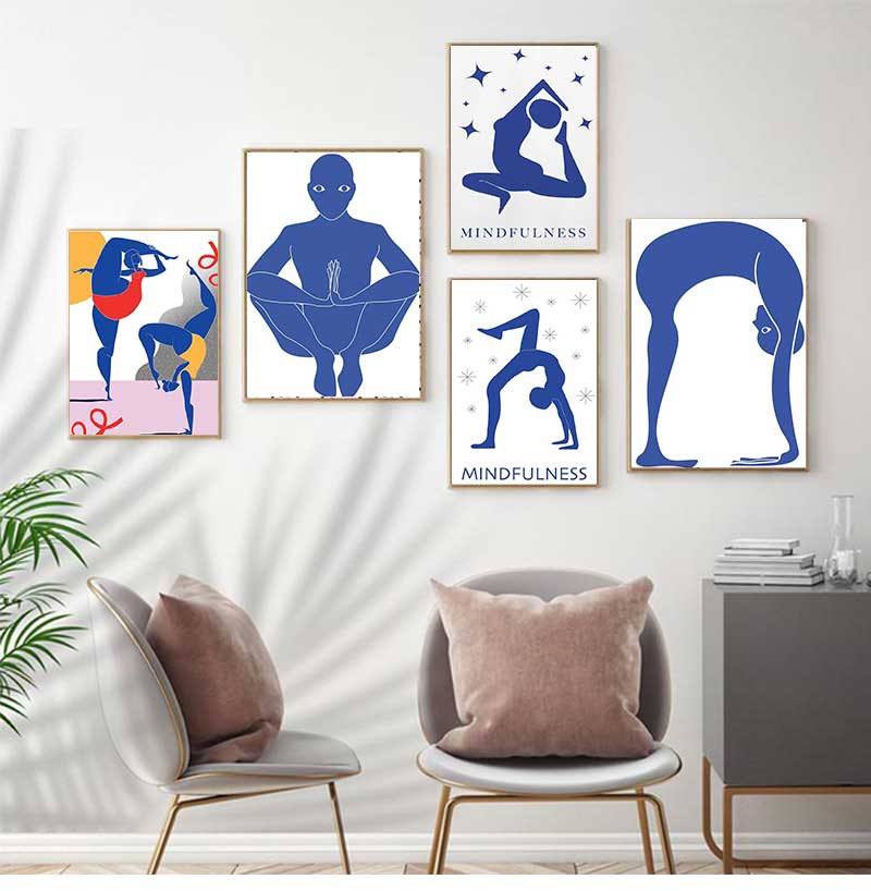 Home Gym Minimalist - หน้าแรกออกกําลังกายโยคะ Pose บทคัดย่อโปสเตอร์ Wall Art Minimalist