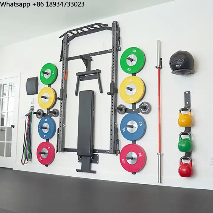 Home Gym Folding Rack - อุปกรณ์ออกกำลังกายที่บ้าน ที่แขวนบาร์เบลล์แบบสมิธ ยางหุ้มทั้งชิ้น ติดผนัง ที่แขวนดัมเบลล์แบบติดผนัง ชั้นวางสควอทแบบพับได้ติดผนัง