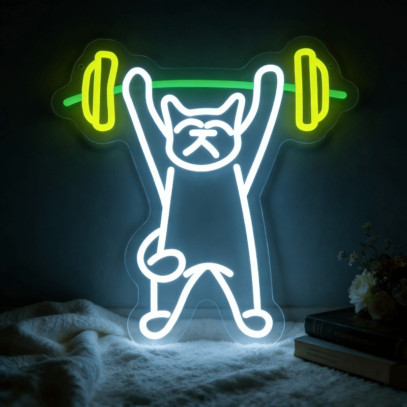 ป้ายไฟนีออนรูปแมวยกน้ำหนัก ไฟ  - Home Gym Neon Sign บทวิจารณ์และราคา